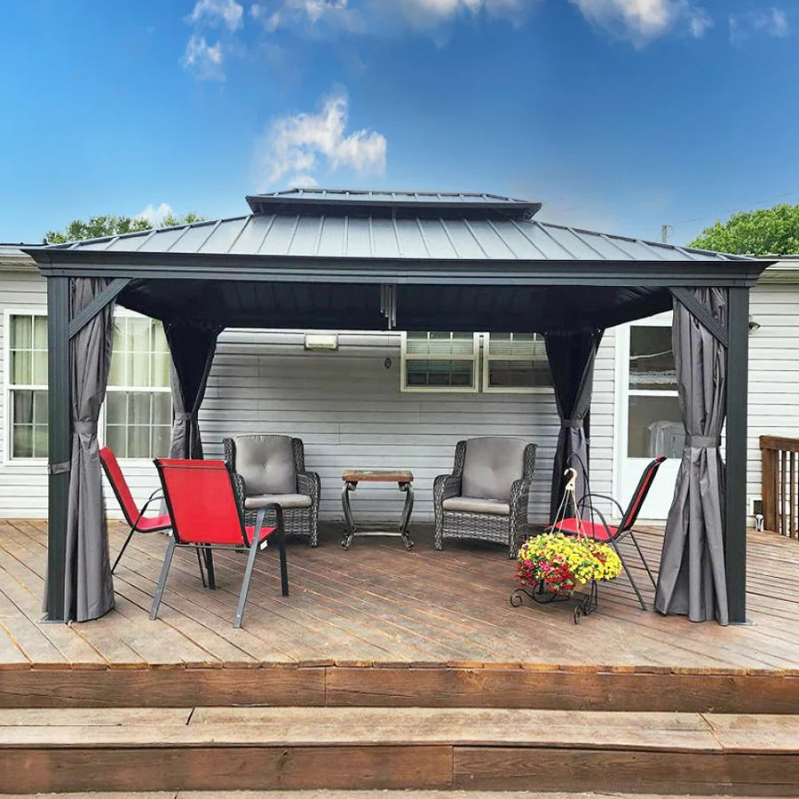 PURPLE LEAF Luxury Patio Gazebo for Backyard Upgraded Heavy Duty Galvanized Steel Roof Enhanced Stability and Premium Curtains