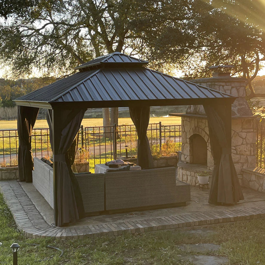 PURPLE LEAF Luxury Patio Gazebo for Backyard Upgraded Heavy Duty Galvanized Steel Roof Enhanced Stability and Premium Curtains