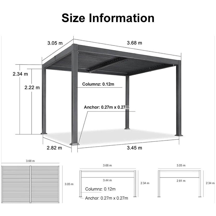 PURPLE LEAF Outdoor Louvered Pergola Patio Sun Shade Shelter with Adjustable Hardtop Patio Pergola Grey
