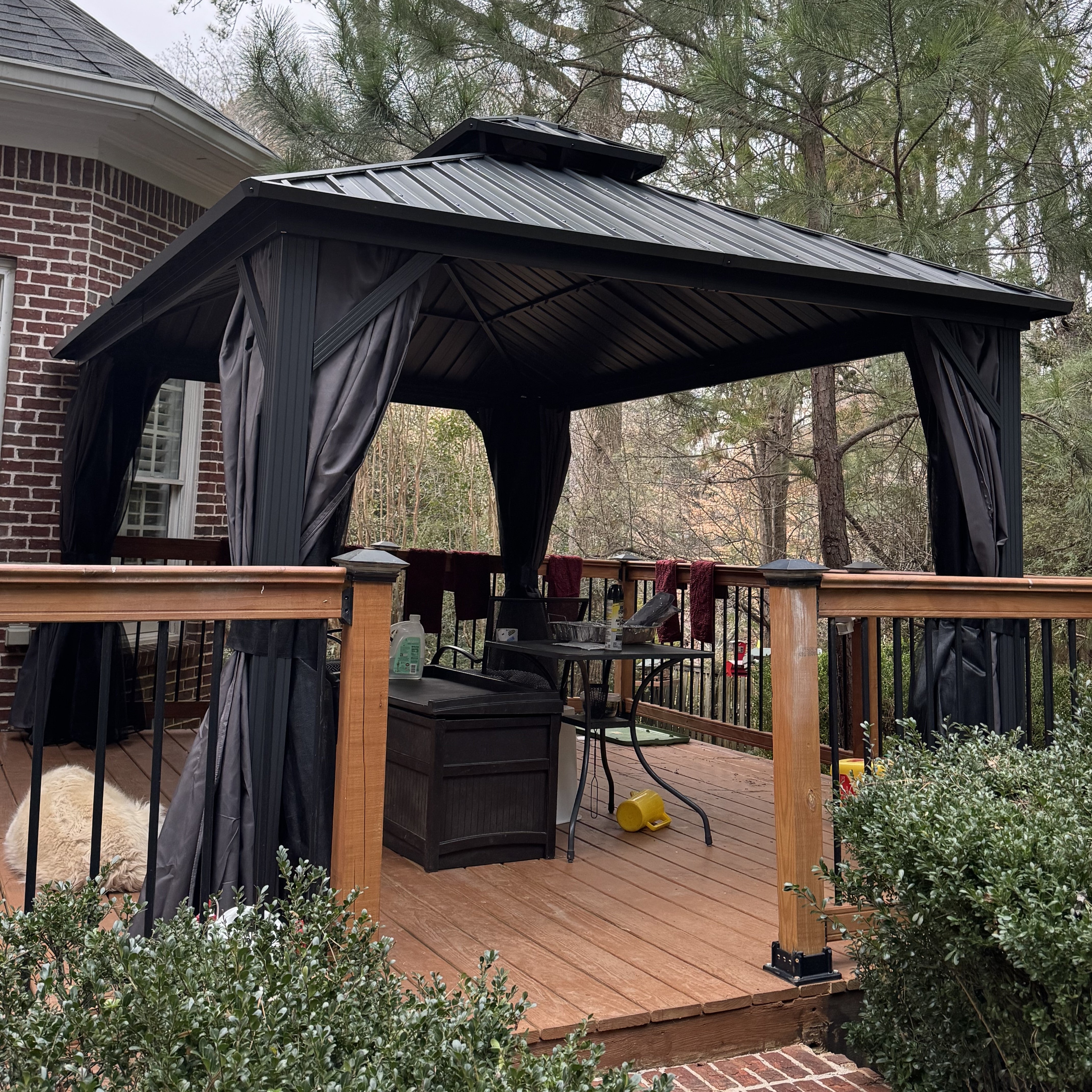 PURPLE LEAF Grey Hardtop Gazebo with Heavy Duty Galvanized Steel Double Roof with Netting and Curtains