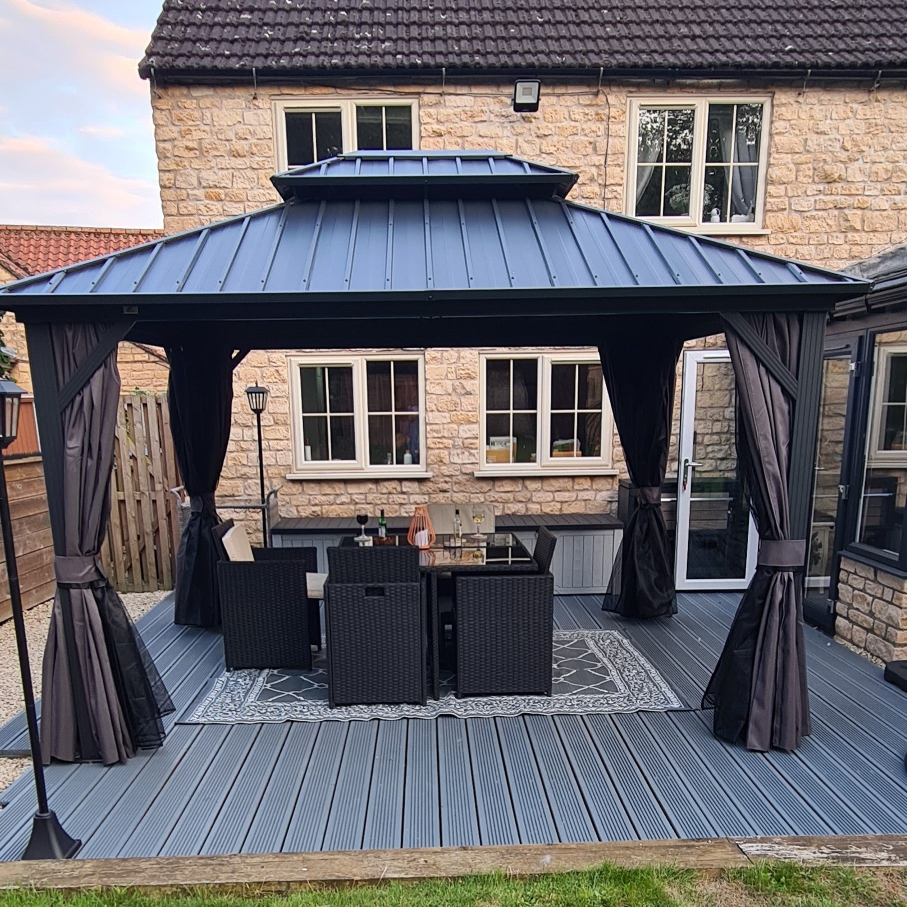 PURPLE LEAF Grey Hardtop Gazebo with Heavy Duty Galvanized Steel Double Roof with Netting and Curtains