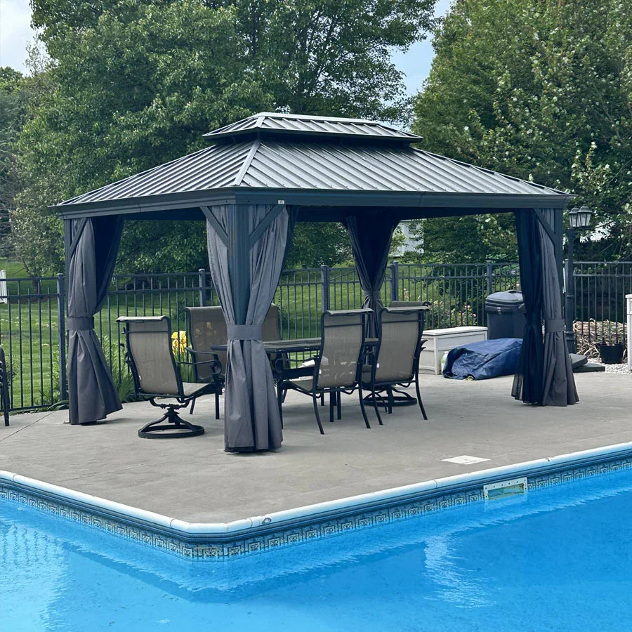 PURPLE LEAF Luxury Patio Gazebo for Backyard Upgraded Heavy Duty Galvanized Steel Roof Enhanced Stability and Premium Curtains