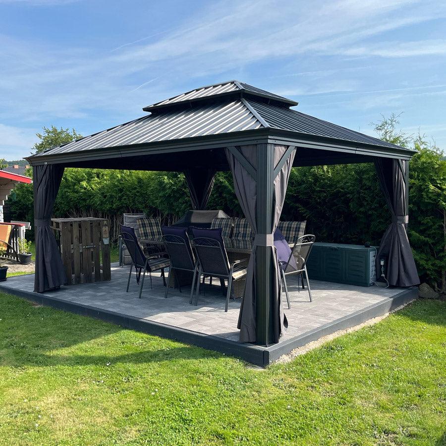 PURPLE LEAF Luxury Patio Gazebo for Backyard Upgraded Heavy Duty Galvanized Steel Roof Enhanced Stability and Premium Curtains