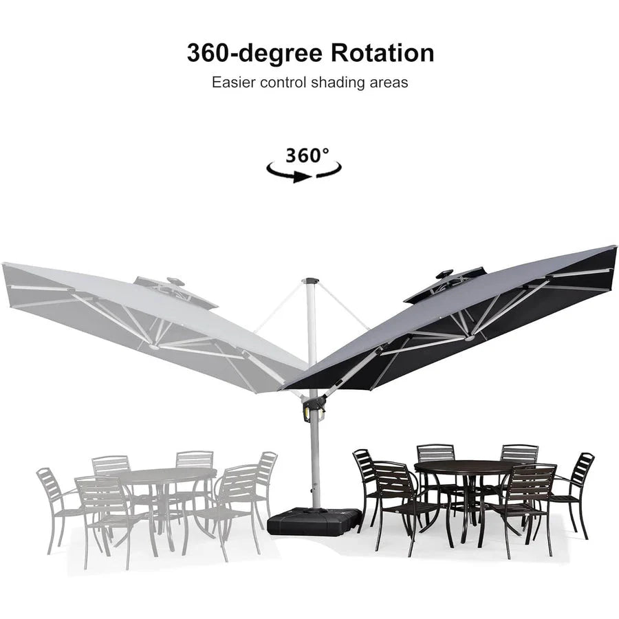 PURPLE LEAF Double Top Square Outdoor LED Umbrellas