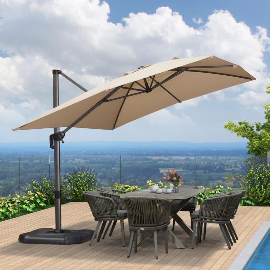 PURPLE LEAF Outdoor Umbrella Rectangle Aluminium Cantilever Umbrella with 360° Rotation for Garden pool beach
