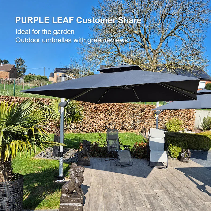 PURPLE LEAF Double Top 360° Rotation Windproof Square Cantilever Patio Classic Umbrella