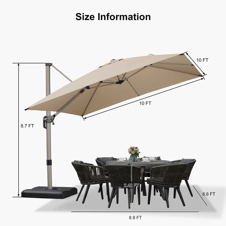 PURPLE LEAF Deluxe Aluminium Outdoor Patio Umbrella Square Cantilever Umbrellas