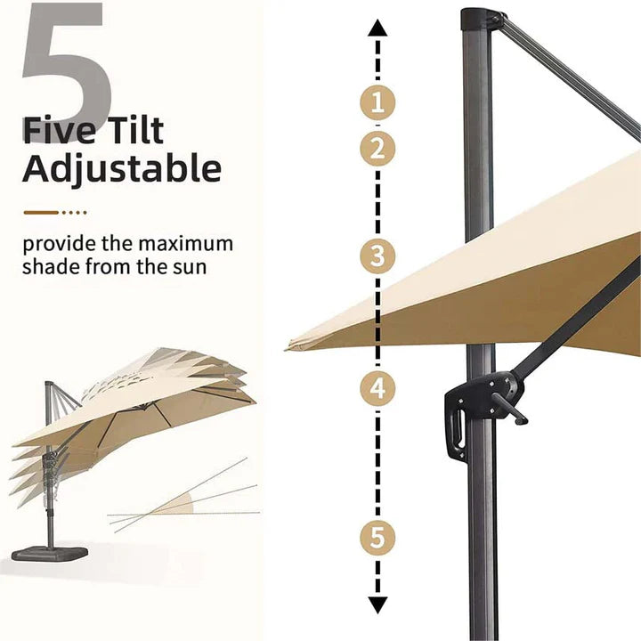 PURPLE LEAF Outdoor Umbrella Square Aluminium Cantilever Umbrella with 360° Rotation for Garden pool beach