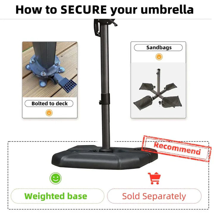 PURPLE LEAF Outdoor Umbrella Square Aluminium Cantilever Umbrella with 360° Rotation for Garden pool beach