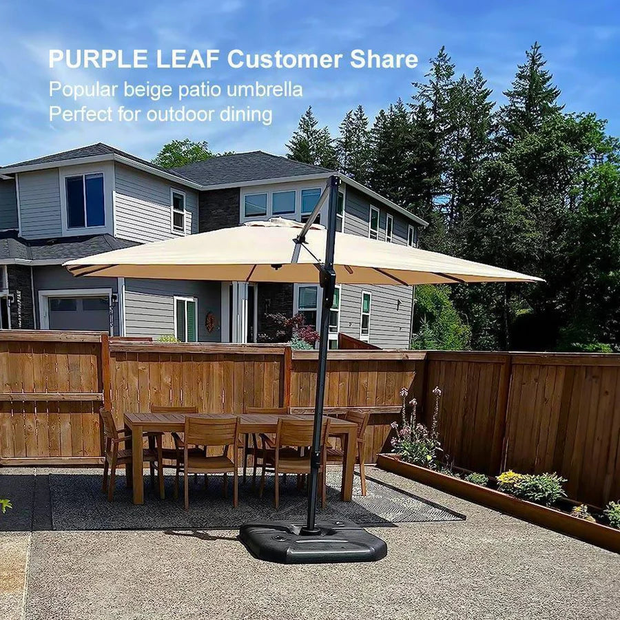 PURPLE LEAF Outdoor Umbrella Square Aluminium Cantilever Umbrella with 360° Rotation for Garden pool beach