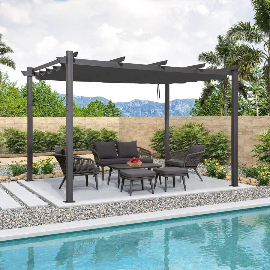 PURPLE LEAF Outdoor Retractable Pergola with Sun Shade Canopy Patio Aluminum Pergola for Garden