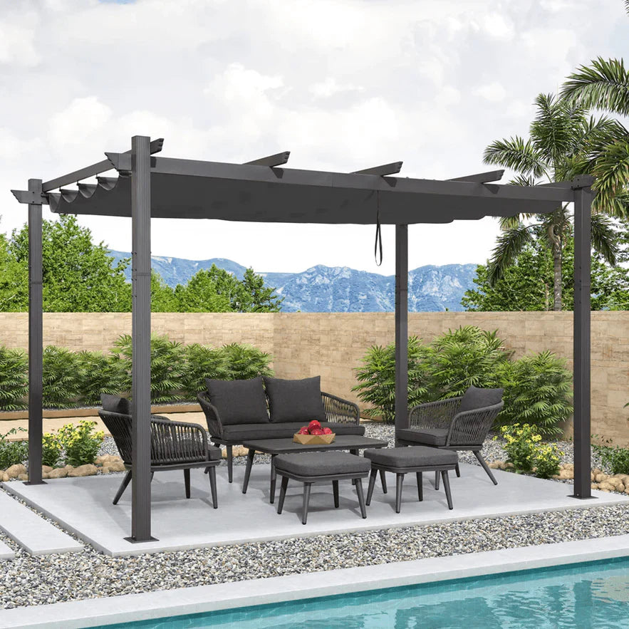 PURPLE LEAF Outdoor Retractable Pergola with Sun Shade Canopy Patio Aluminum Pergola for Garden