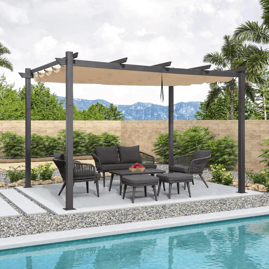 PURPLE LEAF Outdoor Retractable Pergola with Sun Shade Canopy Patio Aluminum Pergola for Garden
