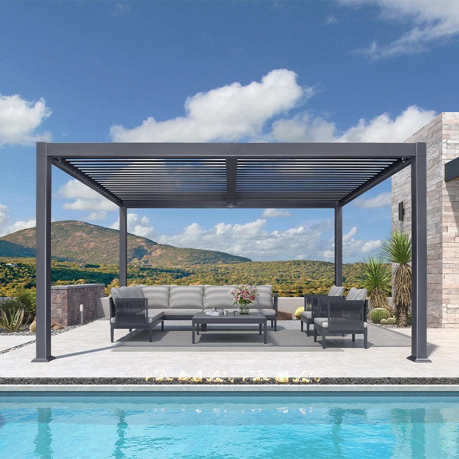 PURPLE LEAF Outdoor Louvered Pergola Patio Sun Shade Shelter with Adjustable Hardtop Patio Pergola Grey
