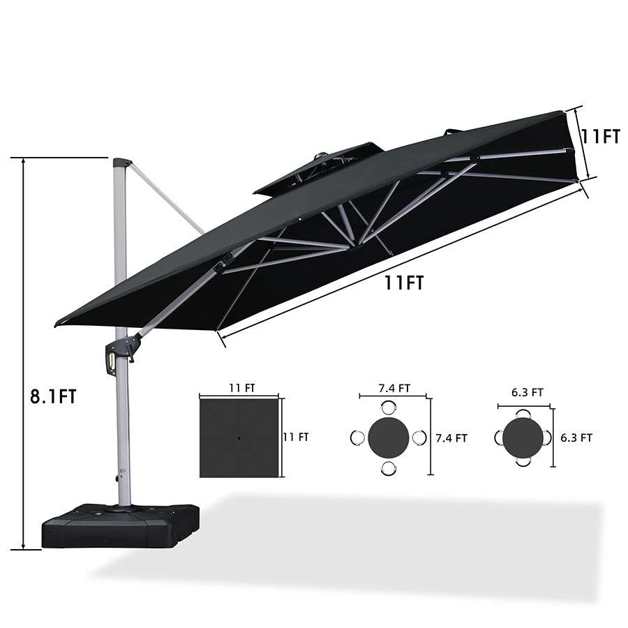 PURPLE LEAF Double Top 360° Rotation Windproof Square Cantilever Patio Classic Umbrella