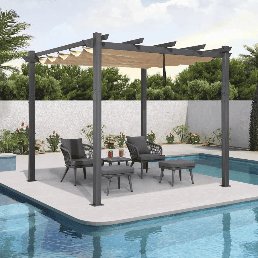 PURPLE LEAF Outdoor Retractable Pergola with Sun Shade Canopy Patio Aluminum Pergola for Garden