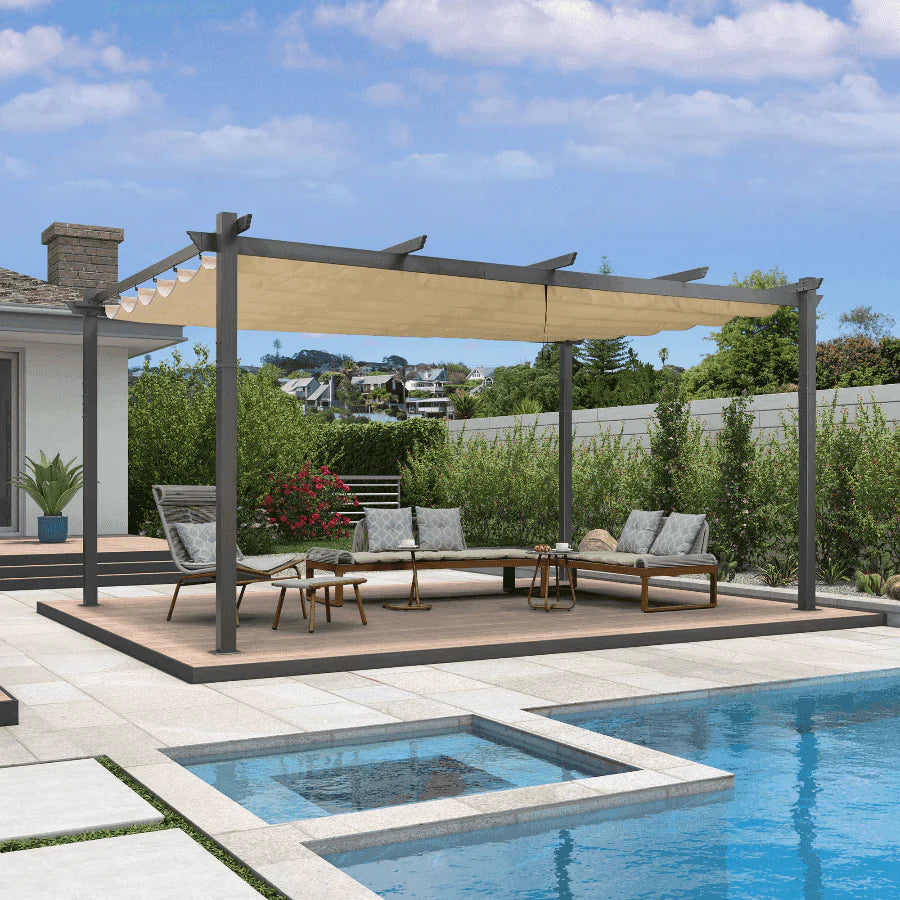 PURPLE LEAF Outdoor Retractable Pergola with Sun Shade Canopy Patio Aluminum Pergola for Garden