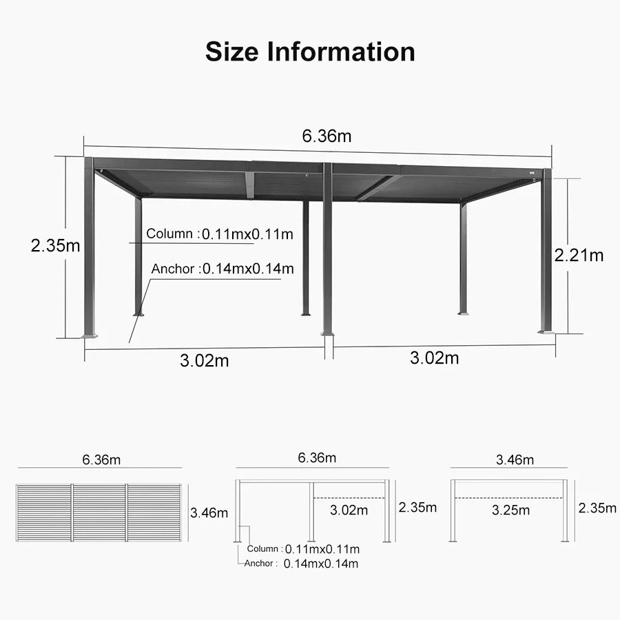 PURPLE LEAF Outdoor Louvered Pergola Patio Sun Shade Shelter with Adjustable Hardtop Patio Pergola Grey