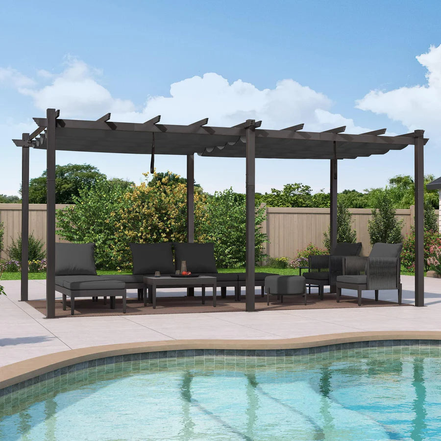 PURPLE LEAF Outdoor Retractable Pergola with Sun Shade Canopy Patio Aluminum Pergola for Garden