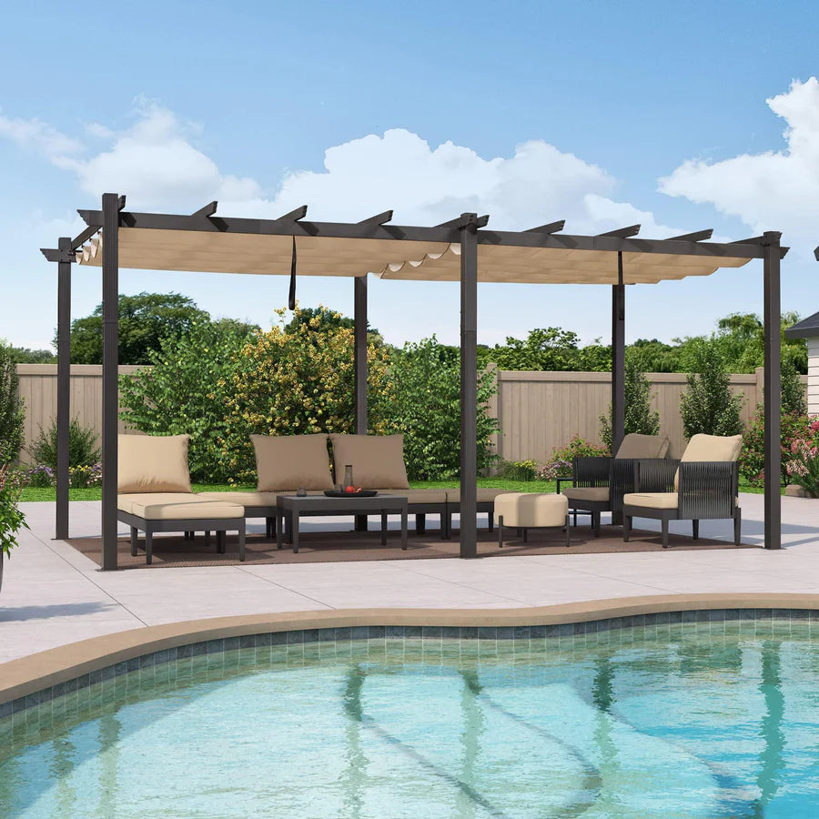 PURPLE LEAF Outdoor Retractable Pergola with Sun Shade Canopy Patio Aluminum Pergola for Garden