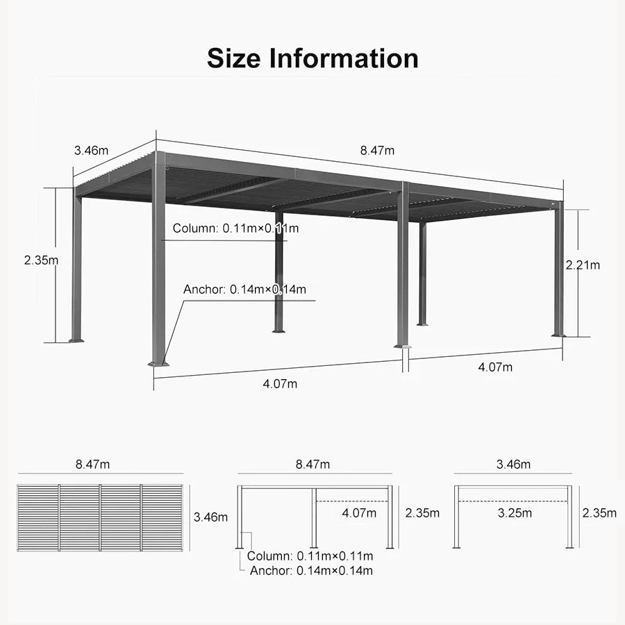 PURPLE LEAF Outdoor Louvered Pergola Patio Sun Shade Shelter with Adjustable Hardtop Patio Pergola Grey
