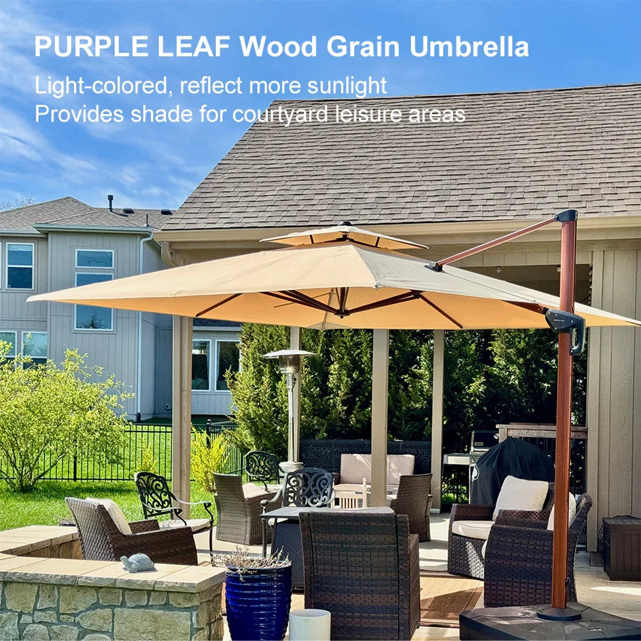 PURPLE LEAF Double Top Square Aluminium Umbrellas in Wood Color