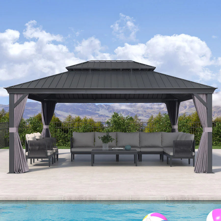 PURPLE LEAF Luxury Patio Gazebo for Backyard Upgraded Heavy Duty Galvanized Steel Roof Enhanced Stability and Premium Curtains