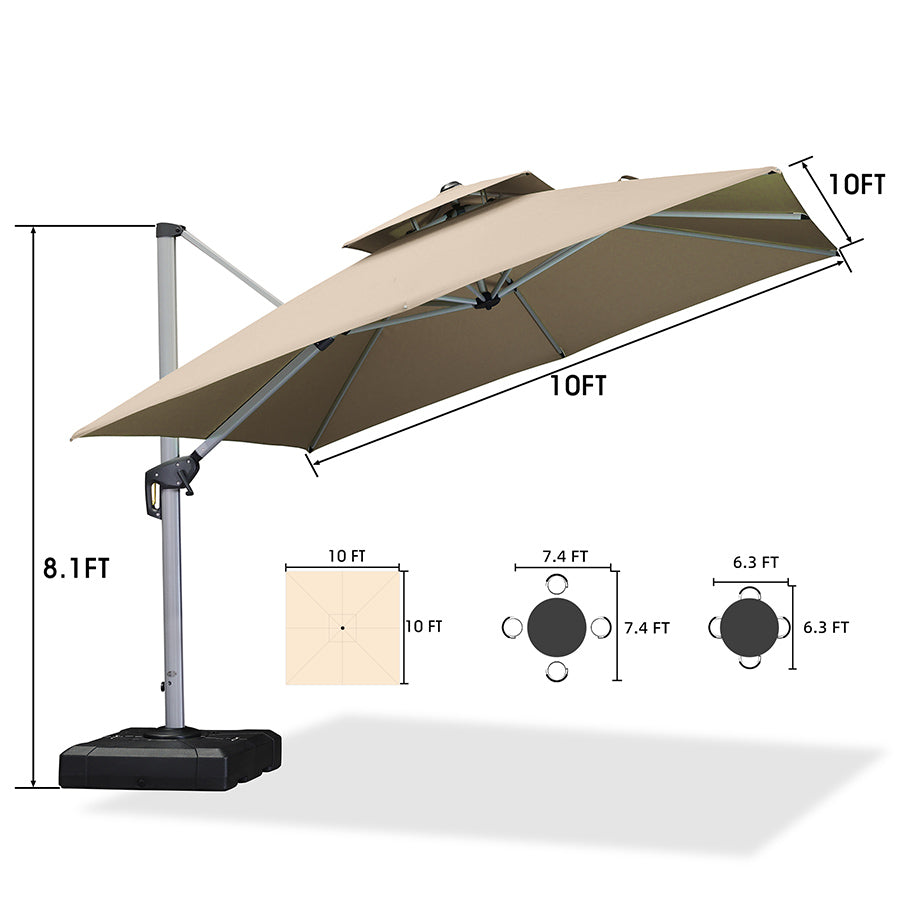 PURPLE LEAF Double Top 360° Rotation Windproof Square Cantilever Patio Classic Umbrella