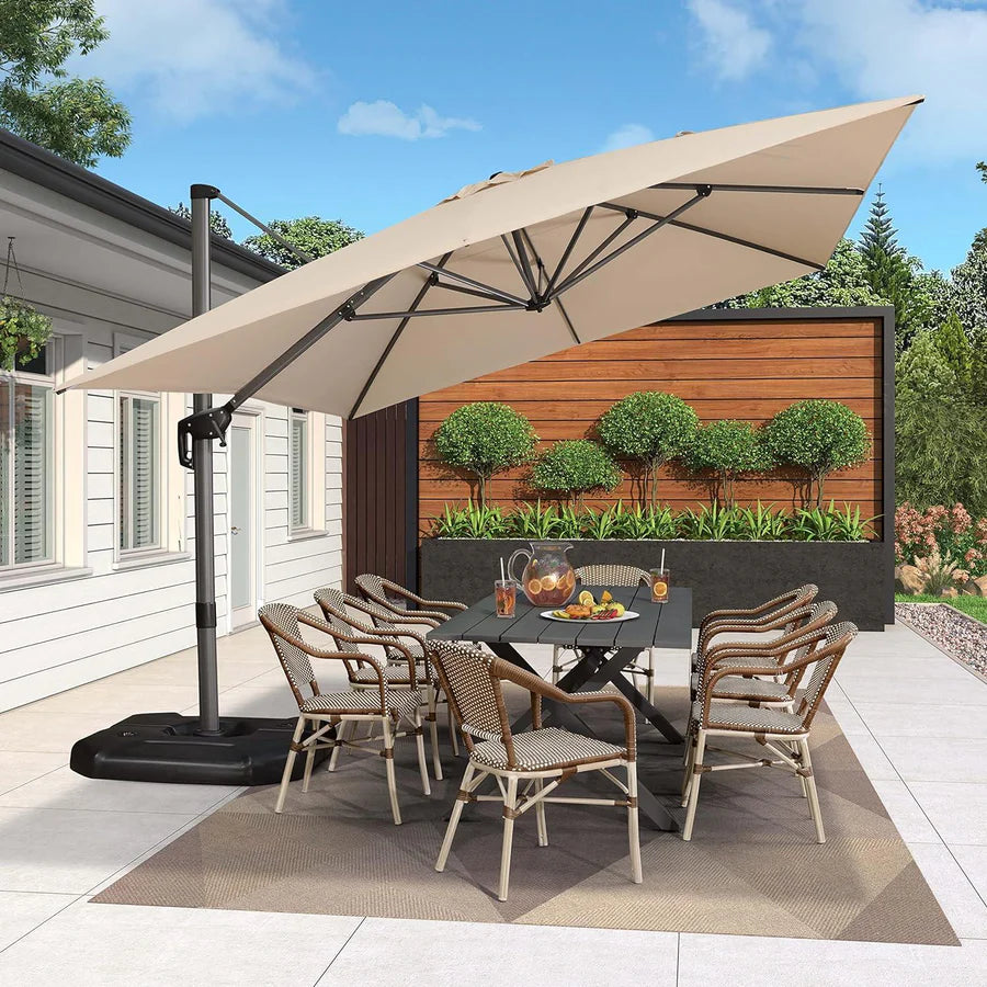 PURPLE LEAF Outdoor Umbrella Square Aluminium Cantilever Umbrella with 360° Rotation for Garden pool beach