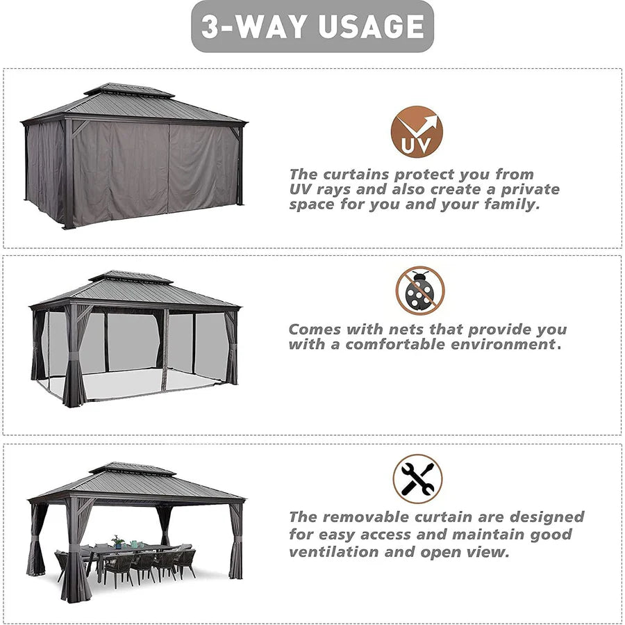 PURPLE LEAF Luxury Patio Gazebo for Backyard Upgraded Heavy Duty Galvanized Steel Roof Enhanced Stability and Premium Curtains