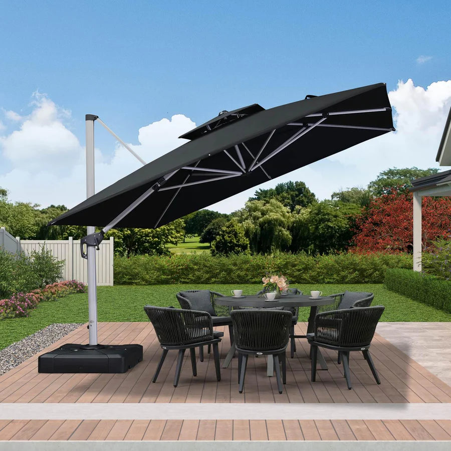 PURPLE LEAF Double Top 360° Rotation Windproof Square Cantilever Patio Classic Umbrella