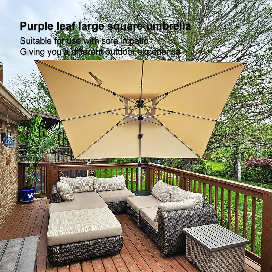 PURPLE LEAF Double Top 360° Rotation Windproof Square Cantilever Patio Classic Umbrella