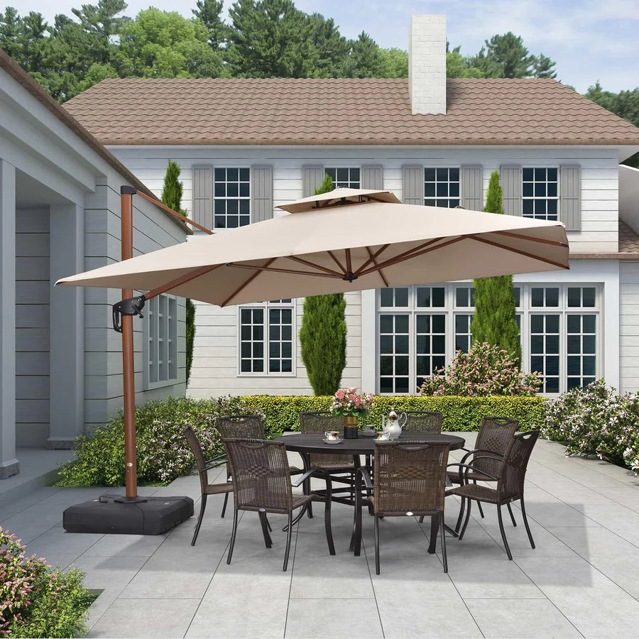 PURPLE LEAF Double Top Square Aluminium Umbrellas in Wood Color