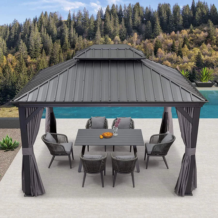 PURPLE LEAF Luxury Patio Gazebo for Backyard Upgraded Heavy Duty Galvanized Steel Roof Enhanced Stability and Premium Curtains