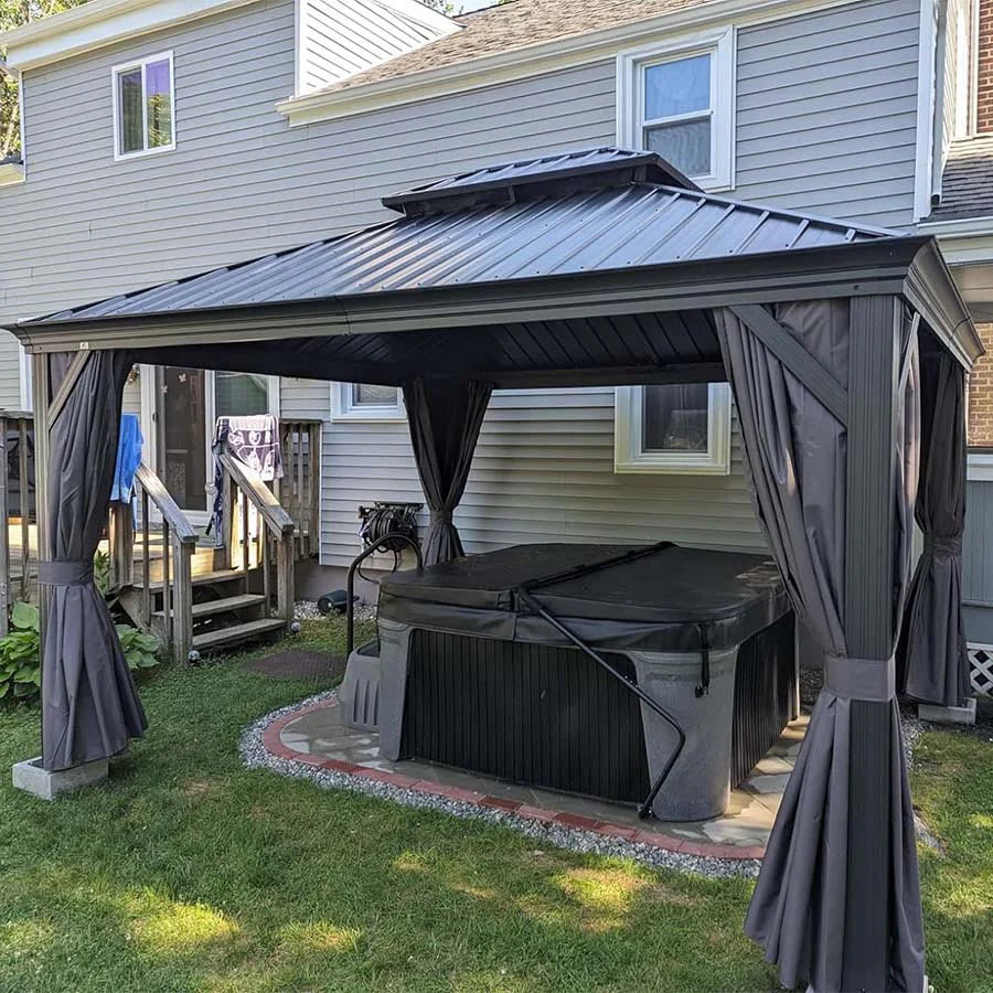 PURPLE LEAF Luxury Patio Gazebo for Backyard Upgraded Heavy Duty Galvanized Steel Roof Enhanced Stability and Premium Curtains