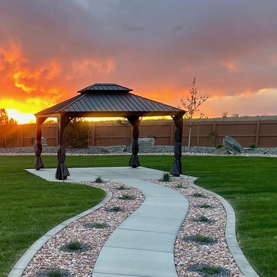 PURPLE LEAF Luxury Patio Gazebo for Backyard Upgraded Heavy Duty Galvanized Steel Roof Enhanced Stability and Premium Curtains