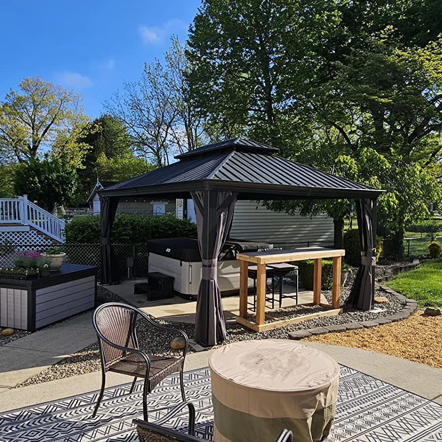 PURPLE LEAF Luxury Patio Gazebo for Backyard Upgraded Heavy Duty Galvanized Steel Roof Enhanced Stability and Premium Curtains