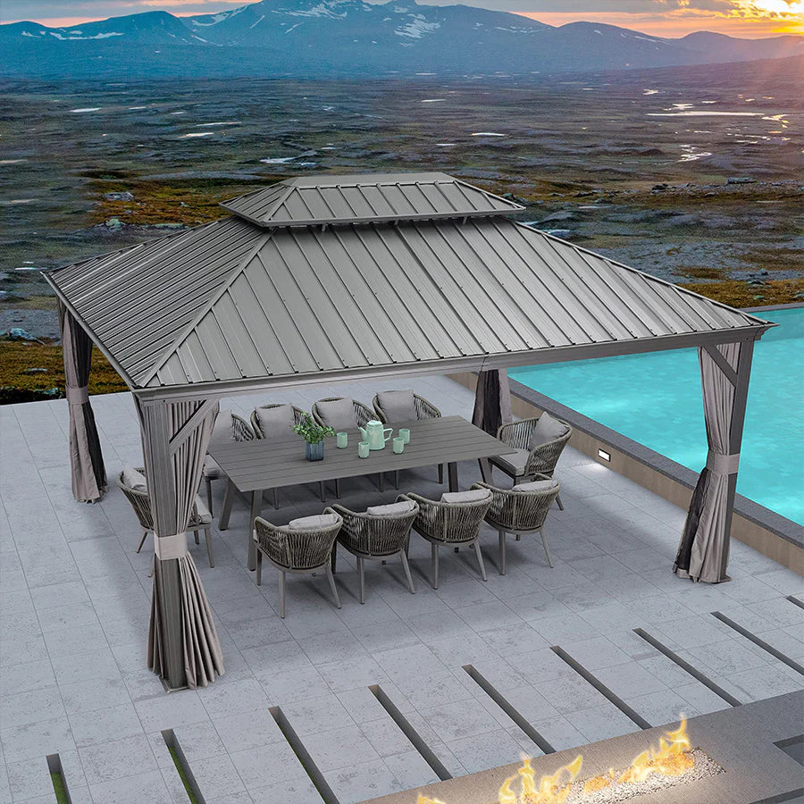 PURPLE LEAF Luxury Patio Gazebo for Backyard Upgraded Heavy Duty Galvanized Steel Roof Enhanced Stability and Premium Curtains