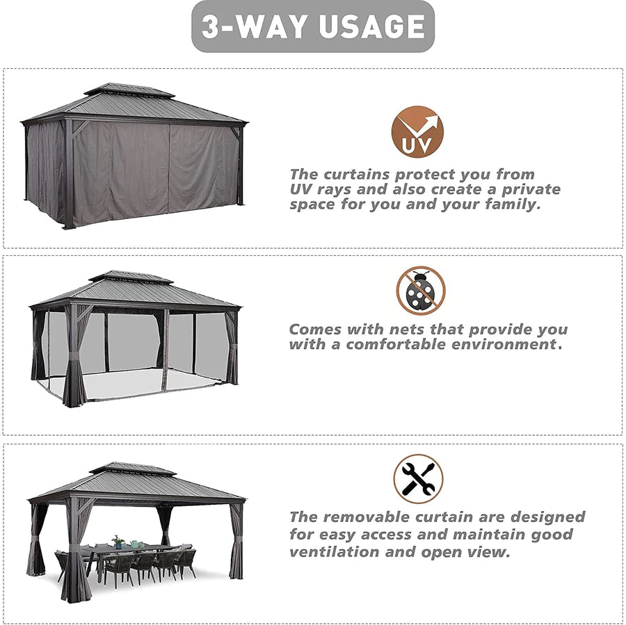 PURPLE LEAF Luxury Patio Gazebo for Backyard Upgraded Heavy Duty Galvanized Steel Roof Enhanced Stability and Premium Curtains