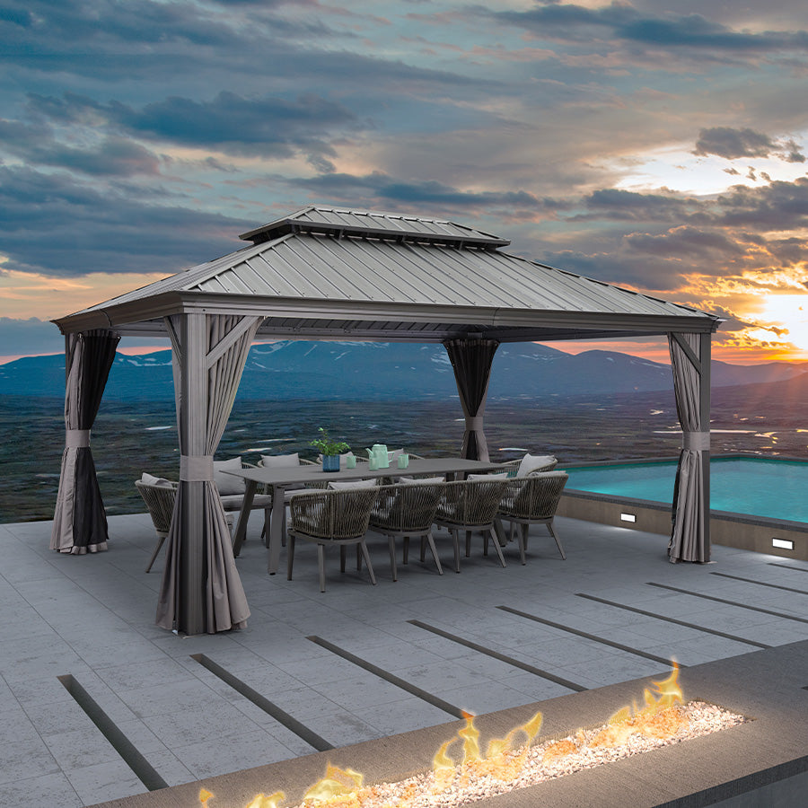 PURPLE LEAF Luxury Patio Gazebo for Backyard Upgraded Heavy Duty Galvanized Steel Roof Enhanced Stability and Premium Curtains