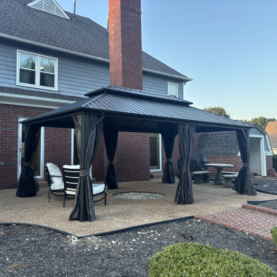 PURPLE LEAF Grey Hardtop Gazebo with Heavy Duty Galvanized Steel Double Roof with Netting and Curtains