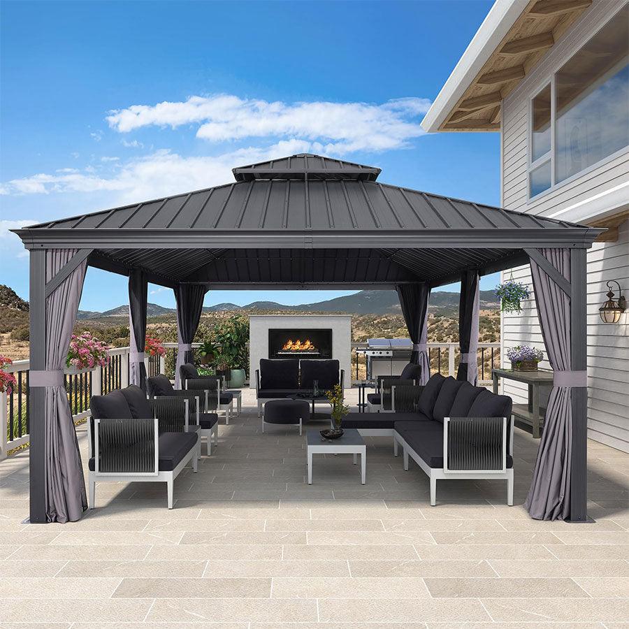 PURPLE LEAF Luxury Patio Gazebo for Backyard Upgraded Heavy Duty Galvanized Steel Roof Enhanced Stability and Premium Curtains