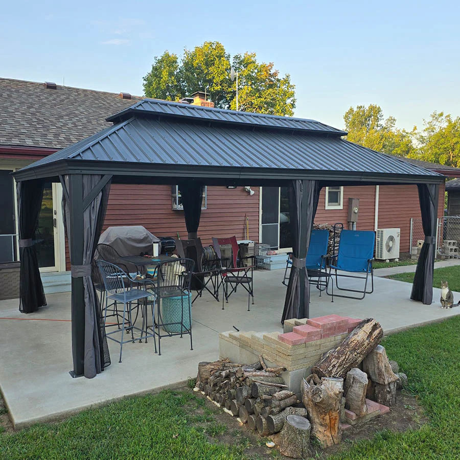 PURPLE LEAF Luxury Patio Gazebo for Backyard Upgraded Heavy Duty Galvanized Steel Roof Enhanced Stability and Premium Curtains