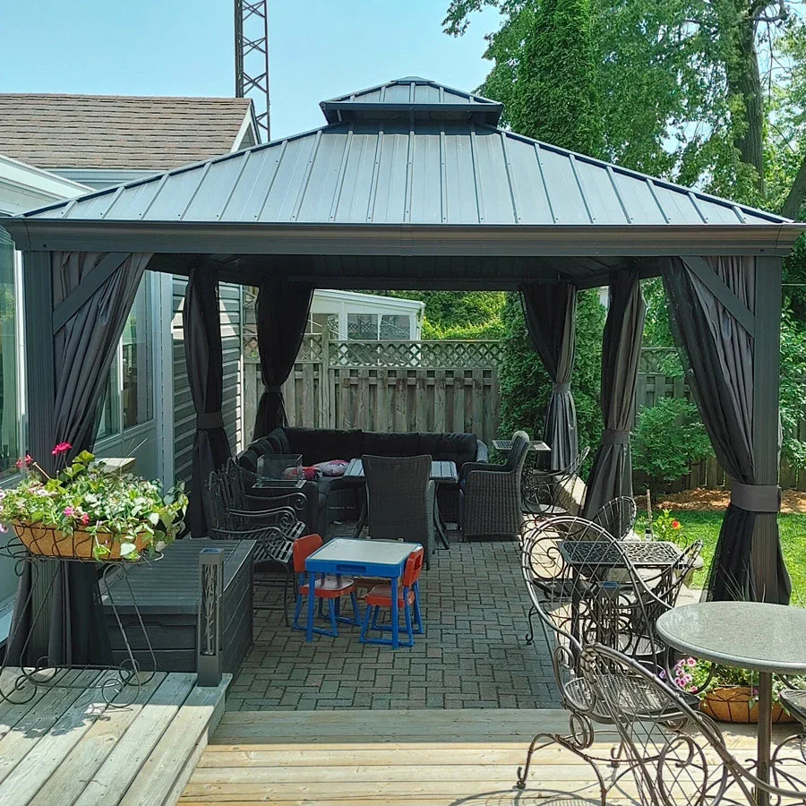 PURPLE LEAF Luxury Patio Gazebo for Backyard Upgraded Heavy Duty Galvanized Steel Roof Enhanced Stability and Premium Curtains