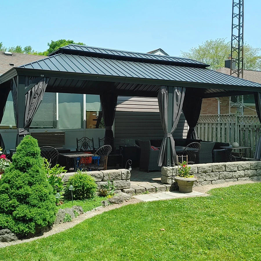 PURPLE LEAF Luxury Patio Gazebo for Backyard Upgraded Heavy Duty Galvanized Steel Roof Enhanced Stability and Premium Curtains