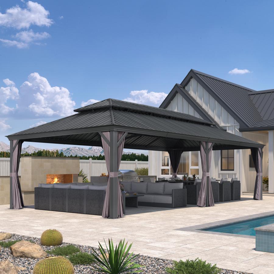 PURPLE LEAF Luxury Patio Gazebo for Backyard Upgraded Heavy Duty Galvanized Steel Roof Enhanced Stability and Premium Curtains