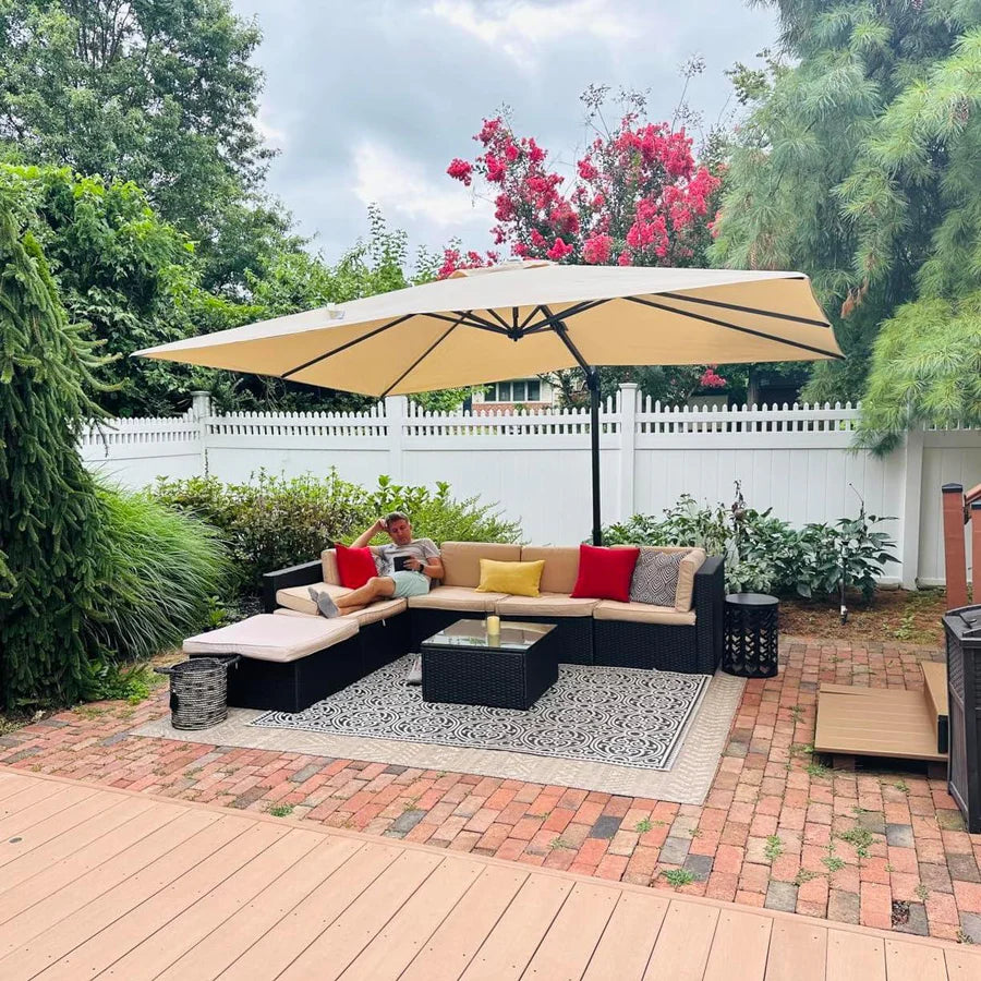 PURPLE LEAF Outdoor Umbrella Square Aluminium Cantilever Umbrella with 360° Rotation for Garden pool beach