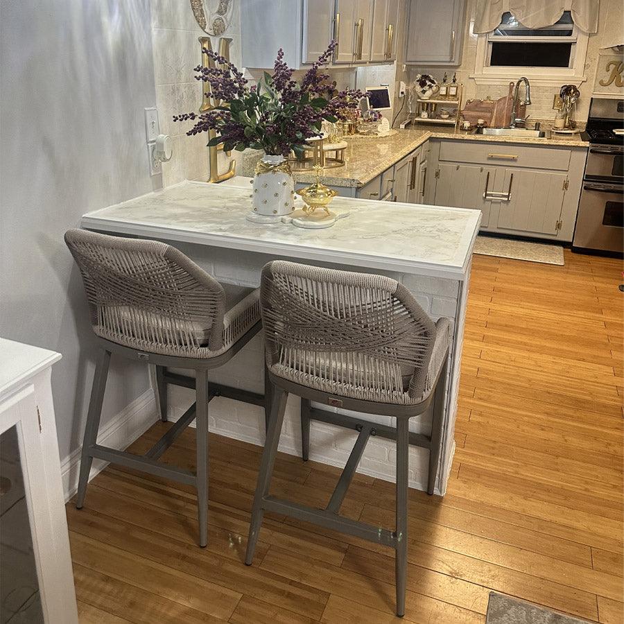 PURPLE LEAF Outdoor Bar Stool Set of 2, Wicker Rattan Bar stools with Back Aluminum Outside Garden Patio Bar Chairs