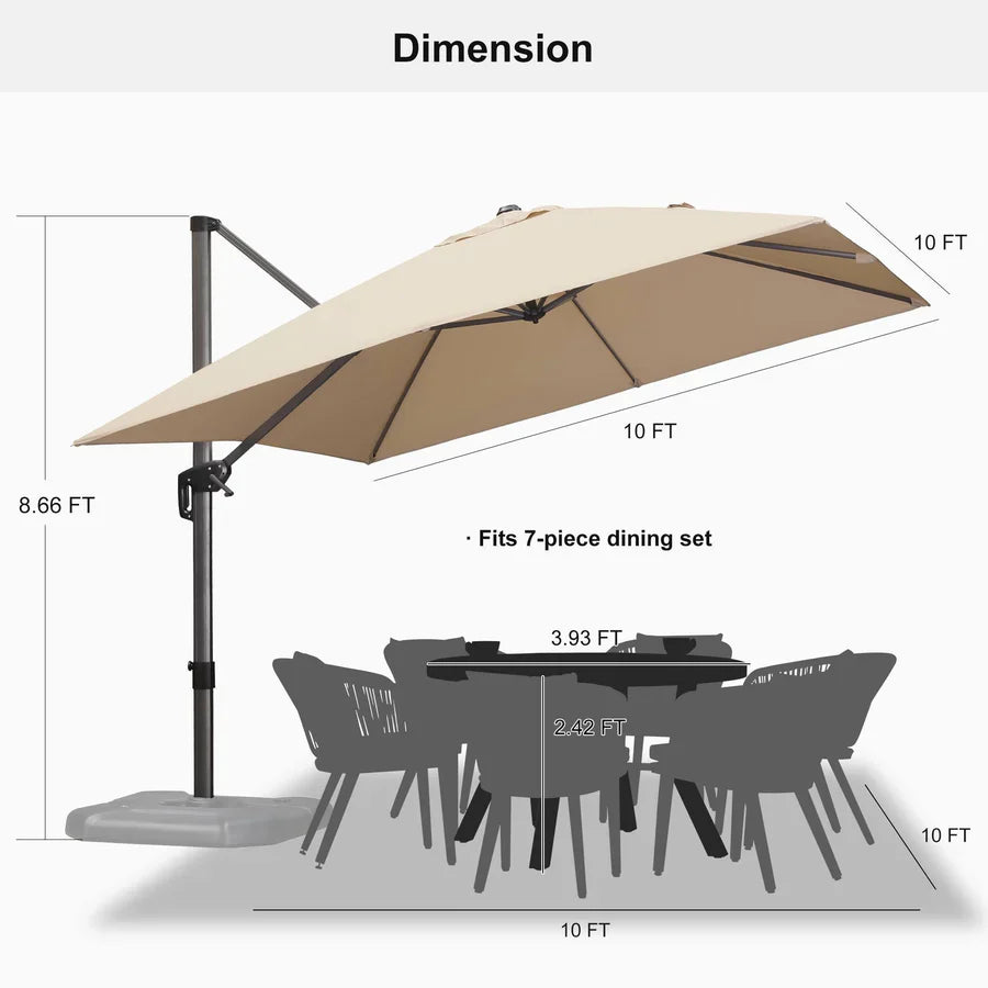 PURPLE LEAF Outdoor Umbrella Square Aluminium Cantilever Umbrella with 360° Rotation for Garden pool beach