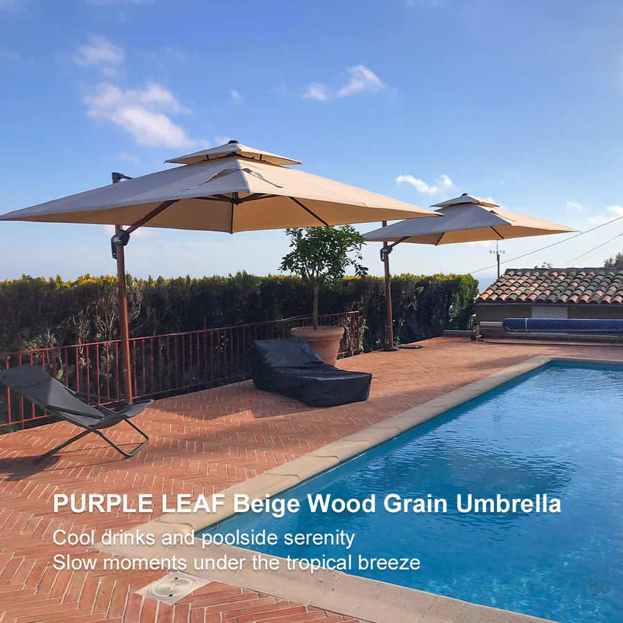 PURPLE LEAF Double Top Square Aluminium Umbrellas in Wood Color
